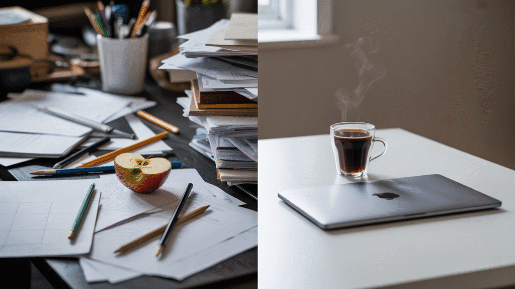 An organized and bright workspace designed to encourage good habits