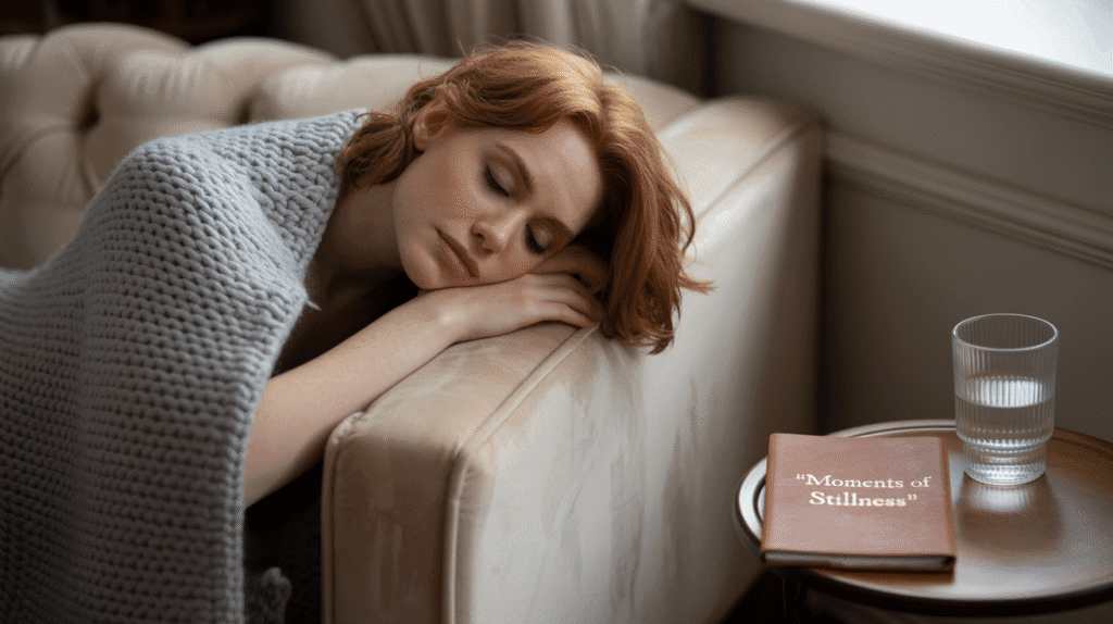 Person resting on couch during burnout recovery.