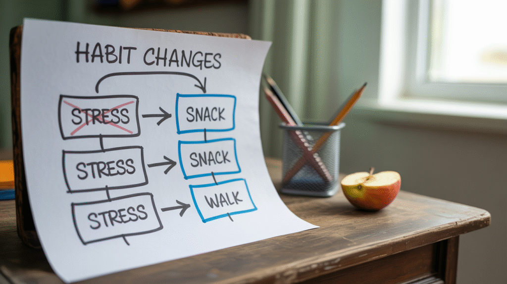 A flowchart showing the replacement of a bad habit with a healthier alternative