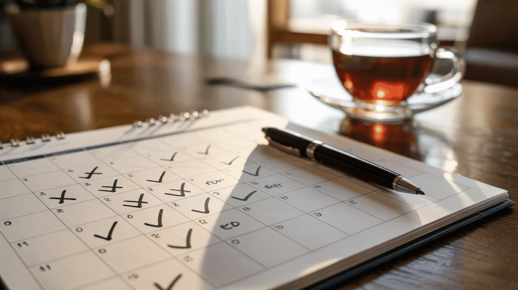 Habit tracker calendar with flexible tracking symbols.