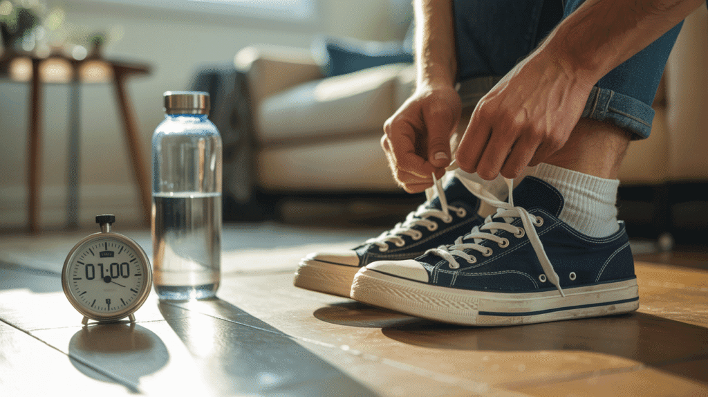 Person taking a small step to restart a daily habit.