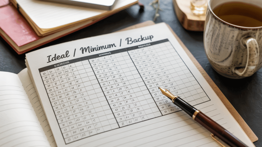Three-level habit chart with flexible daily goals.